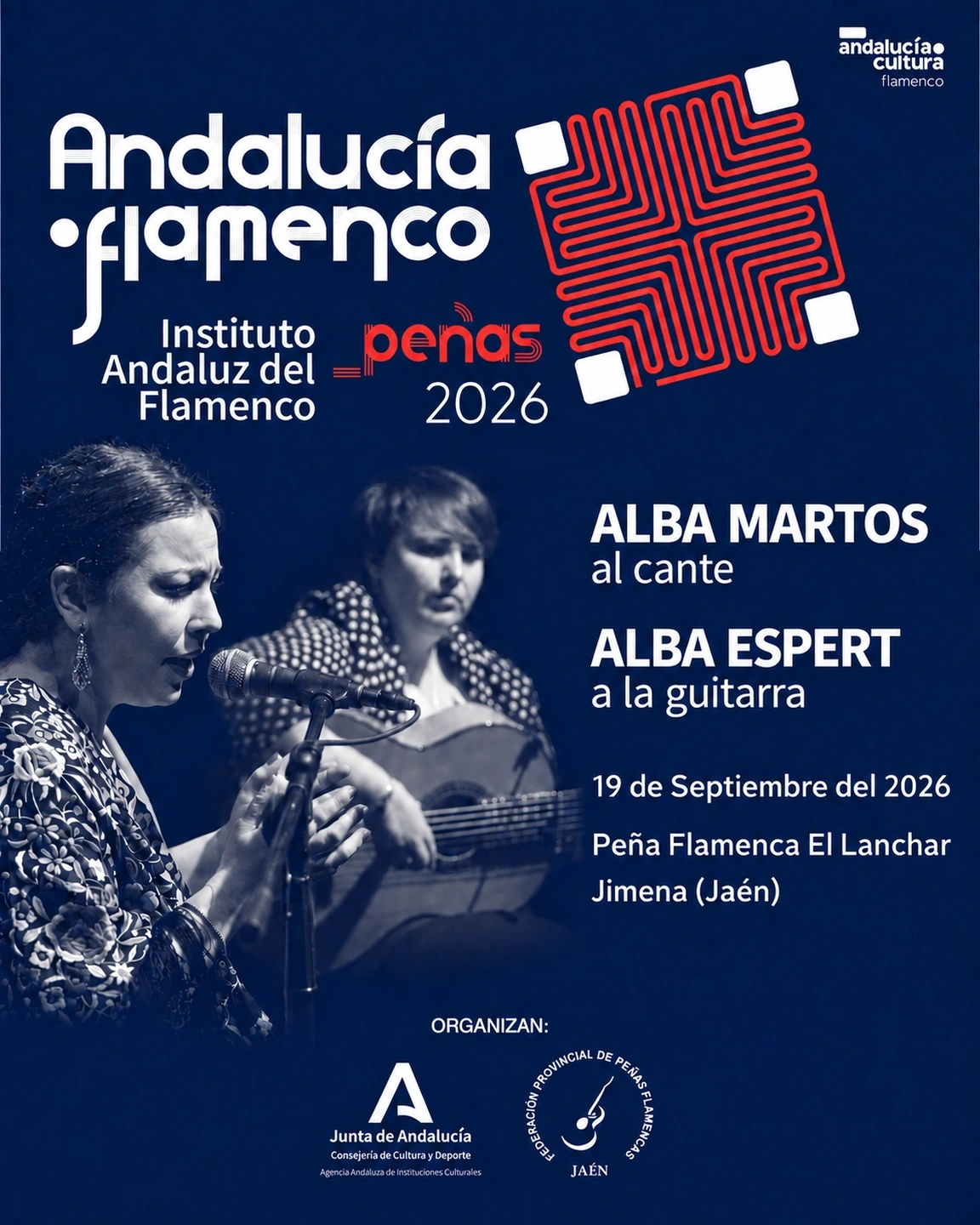 Cartel del Circuito Andaluz de Peñas Flamencas con Alba Martos al cante y Alba Espert a la guitarra