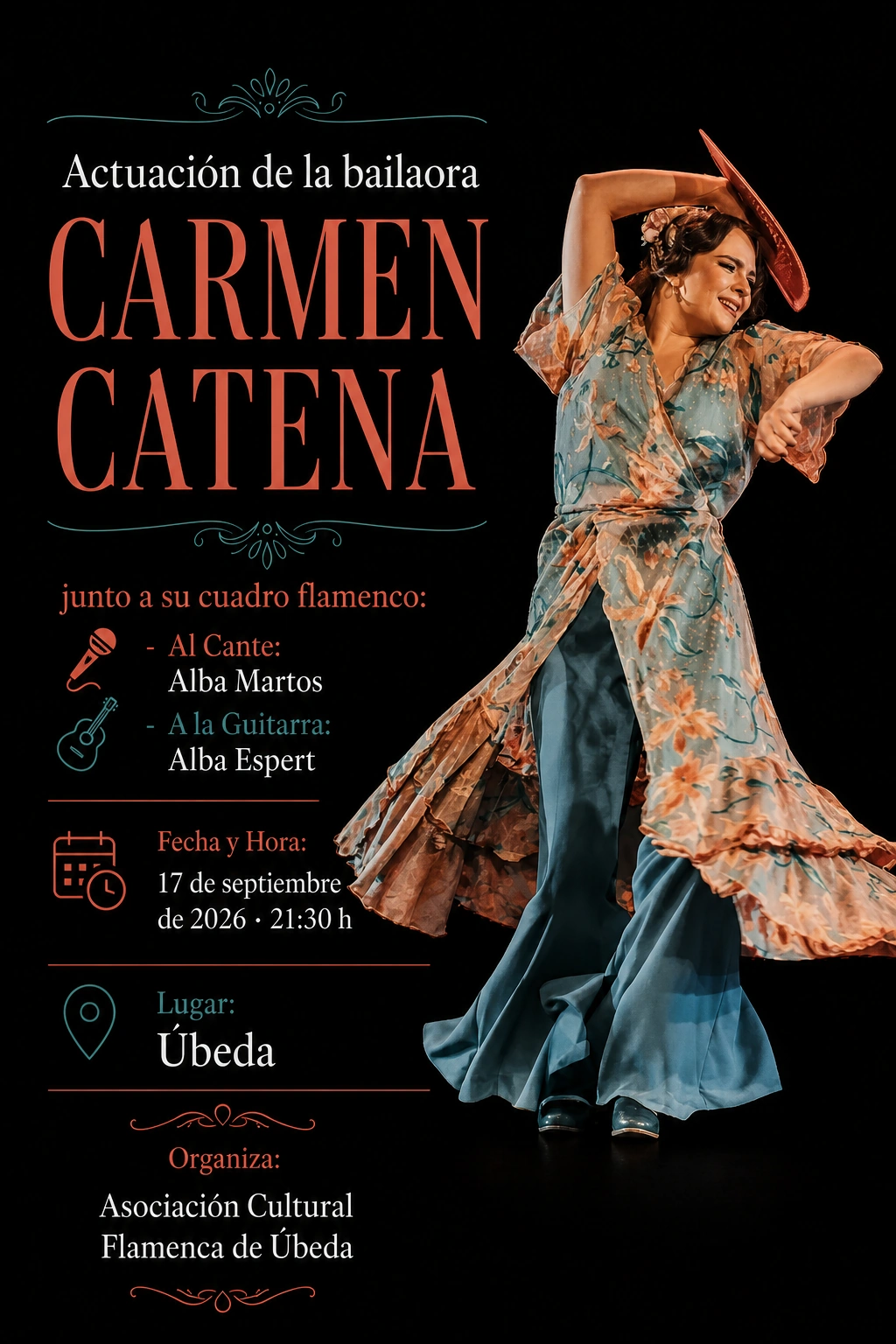 Cartel de la actuación de Carmen Catena y Alba Espert en Úbeda