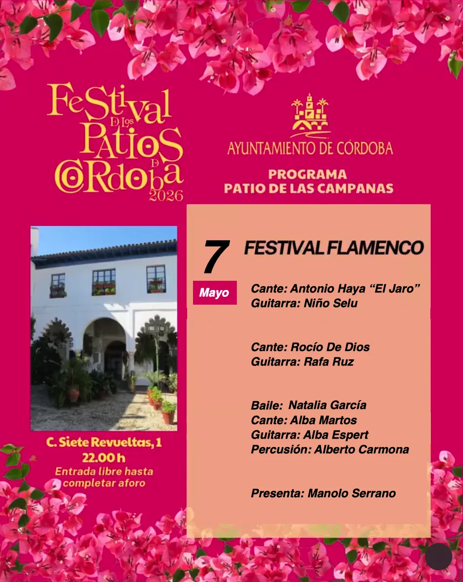 Cartel del Festival de los Patios de Córdoba 2026 en el Patio de las Campanas