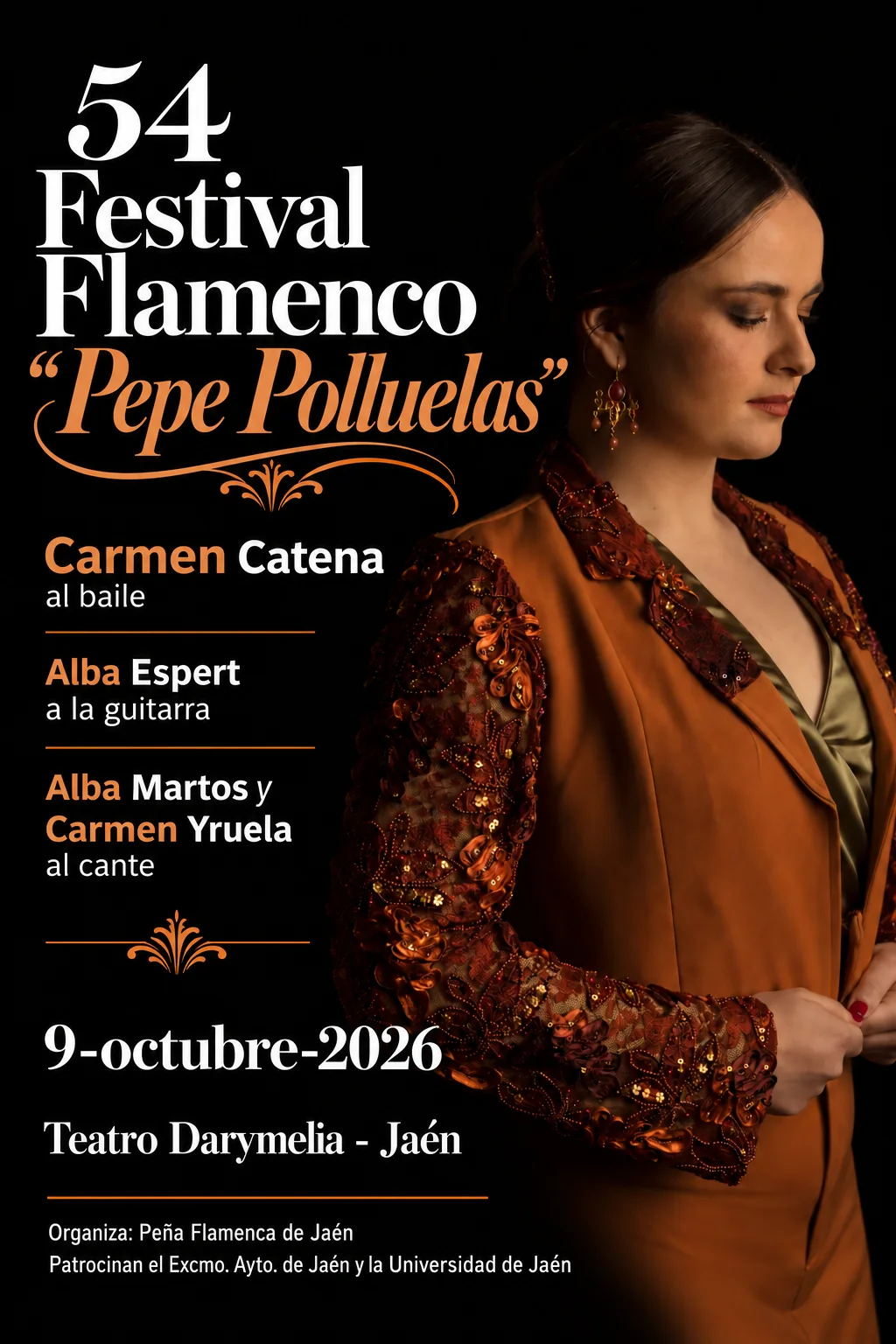 Cartel del 54 Festival Flamenco Pepe Polluelas con Alba Espert, Carmen Catena, Alba Martos y Carmen Yruela