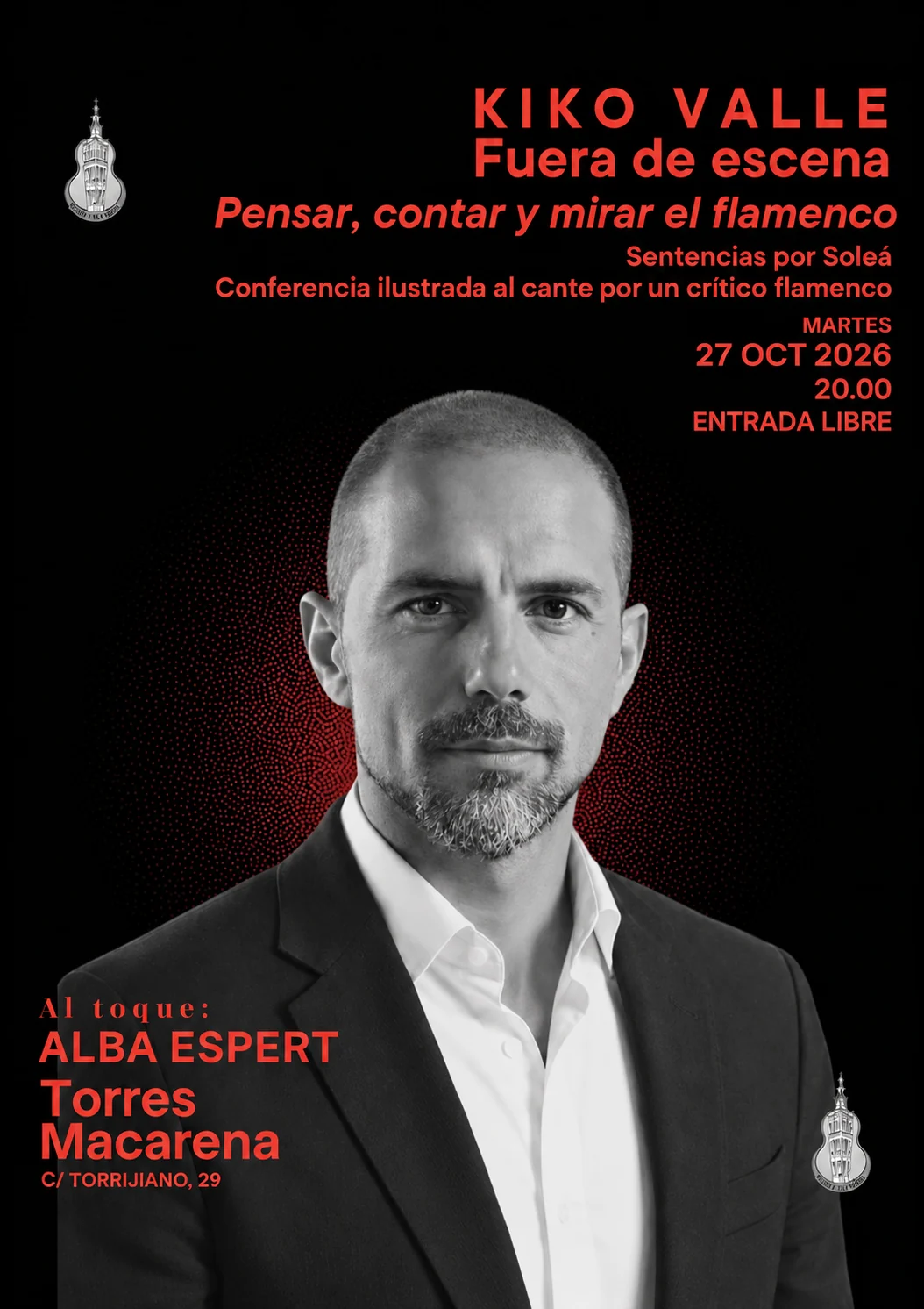 Cartel de Fuera de escena con Kiko Valle y Alba Espert en Torres Macarena
