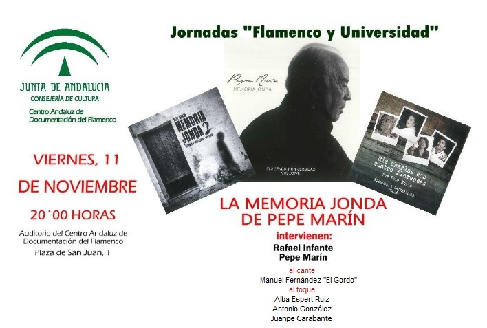 Cartel o imagen de Presentación de los discos 'Memoria Jonda' y · 'Mis conversaciones con cuatro flamencas' de Pepe Marín