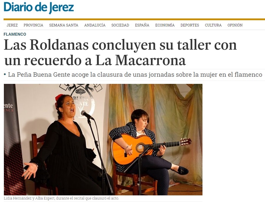Cartel o imagen de Lidia Hernández y Alba Espert clausuran en la sede de la Peña Flamenca "La Buena Gente" (Jerez) el ciclo "Grandes Mujeres de mi Tierra: Flamenco y Literatura"