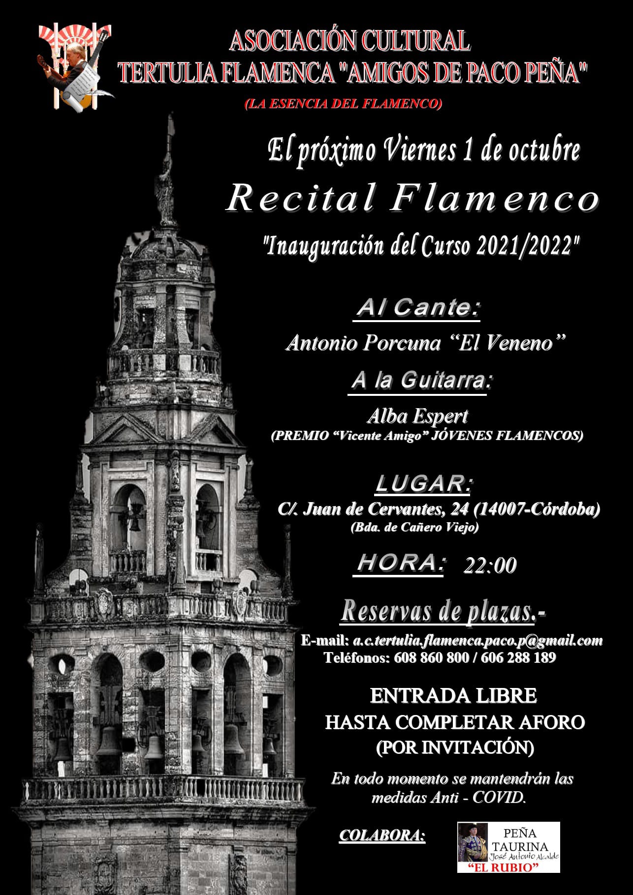 Cartel o imagen de Recital de Apertura de la Temporada 2021/22 de la Tertulia Flamenca "Amigos de Paco Peña"
