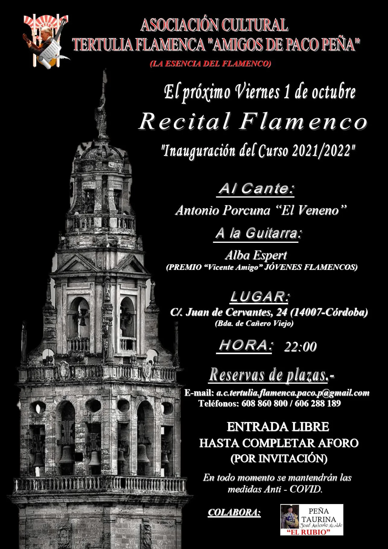 Cartel o imagen de Recital de Apertura de la Temporada 2021/22 de la Tertulia Flamenca "Amigos de Paco Peña"