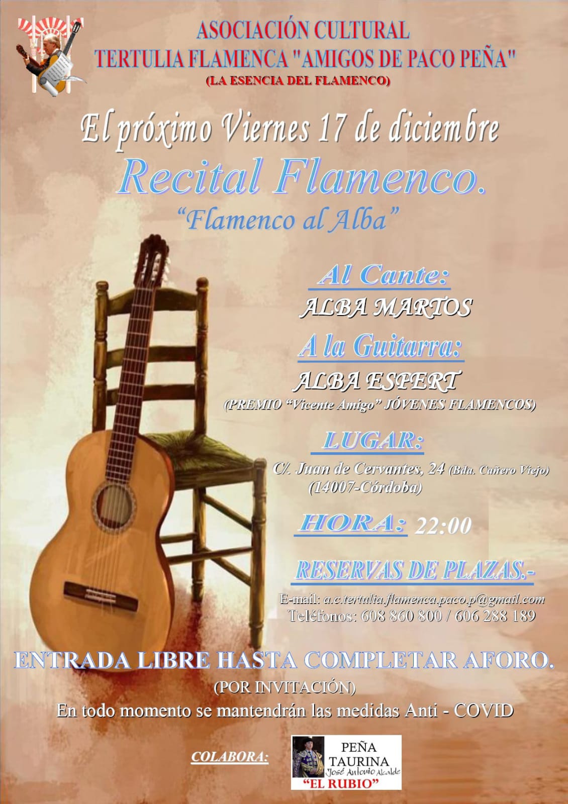 Cartel o imagen de Recital de la Tertulia Flamenca "Amigos de Paco Peña" acompañando el cante de Alba Martos