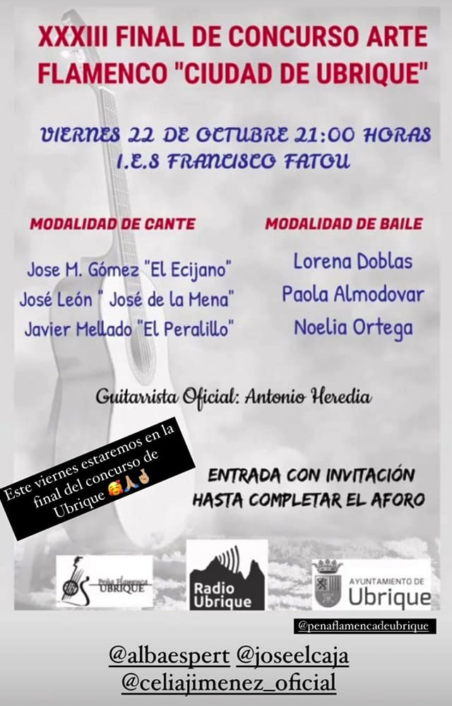 Cartel o imagen de Final del XXXIII Concurso Nacional de Arte Flamenco Ciudad de Ubrique - Acompañando al baile de Lorena Doblas "La Rubia" - Ubrique