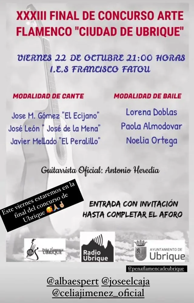 Cartel o imagen de Final del XXXIII Concurso Nacional de Arte Flamenco Ciudad de Ubrique - Acompañando al baile de Lorena Doblas "La Rubia" - Ubrique