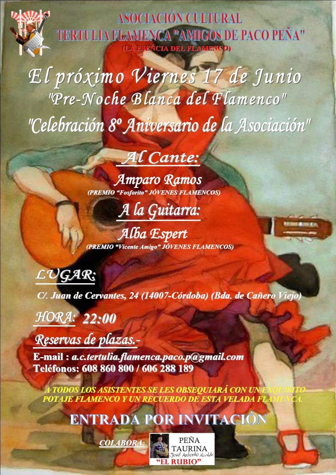 Cartel o imagen de Celebración del 8º Aniversario de la Tertulia Flamenca "Amigos de Paco Peña" y Pre-Noche Blanca del Flamenco