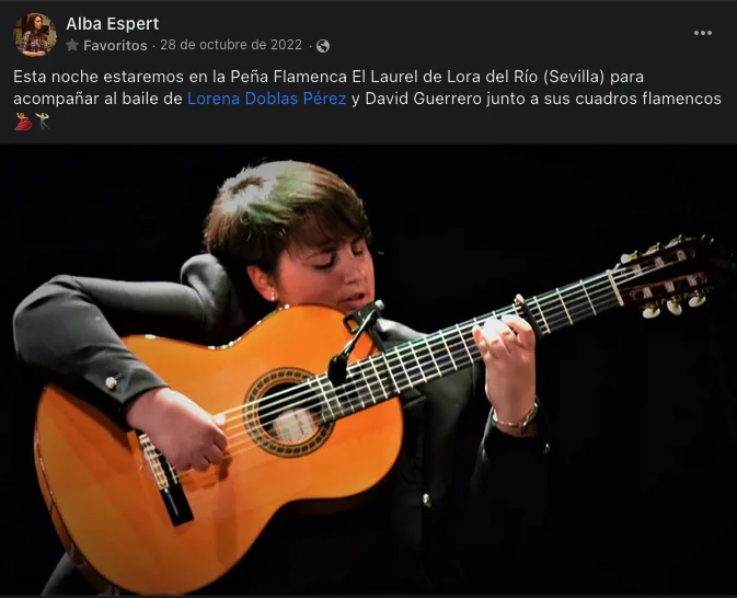 Cartel o imagen de Recital Flamenco · Alba Espert a la guitarra acompañando el baile de Lorena Doblas y David Guerrero