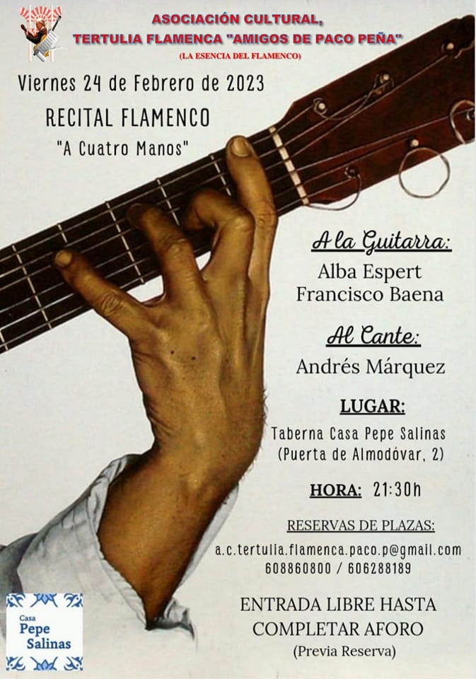 Cartel o imagen de Recital Flamenco "A Cuatro Manos" · Alba Espert y Francisco Baena a la guitarra acompañados por el cante de Andrés Márquez