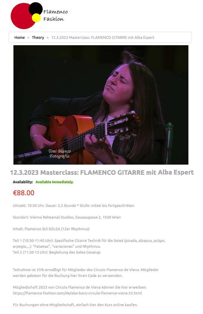 Cartel o imagen de Master Class de Guitarra Flamenca impartida por Alba Espert: · Soleá Flamenca
