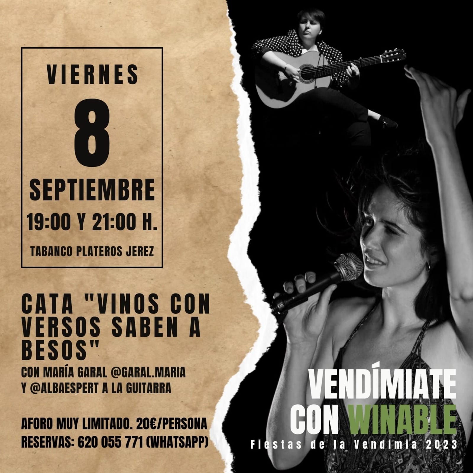Cartel o imagen de Vendímiate con WINABLE - Fiestas de la Vendimia 2023 · Cata "Vinos con versos saben a besos" · Acompañando los poemas de María Garal