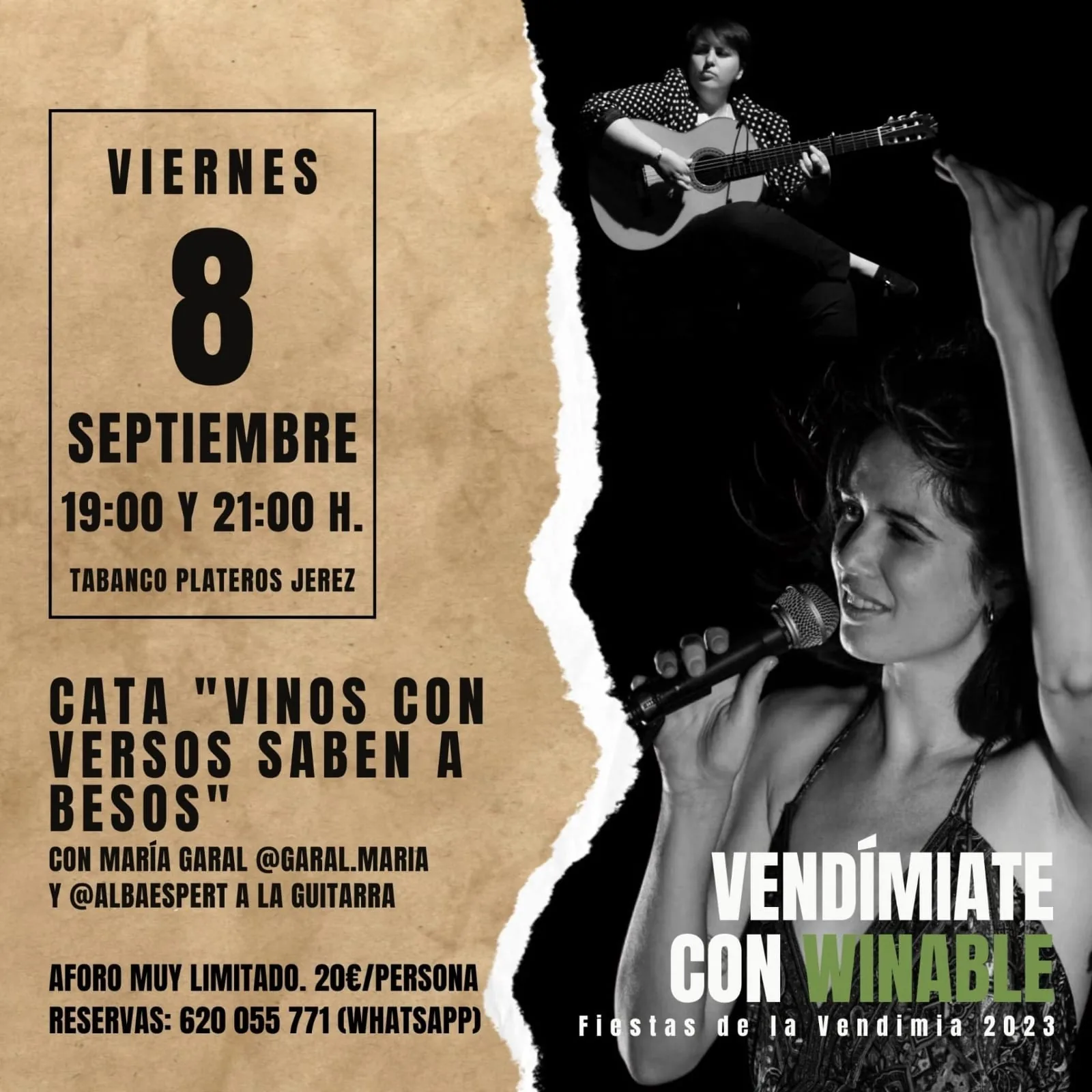 Cartel o imagen de Vendímiate con WINABLE - Fiestas de la Vendimia 2023 · Cata "Vinos con versos saben a besos" · Acompañando los poemas de María Garal