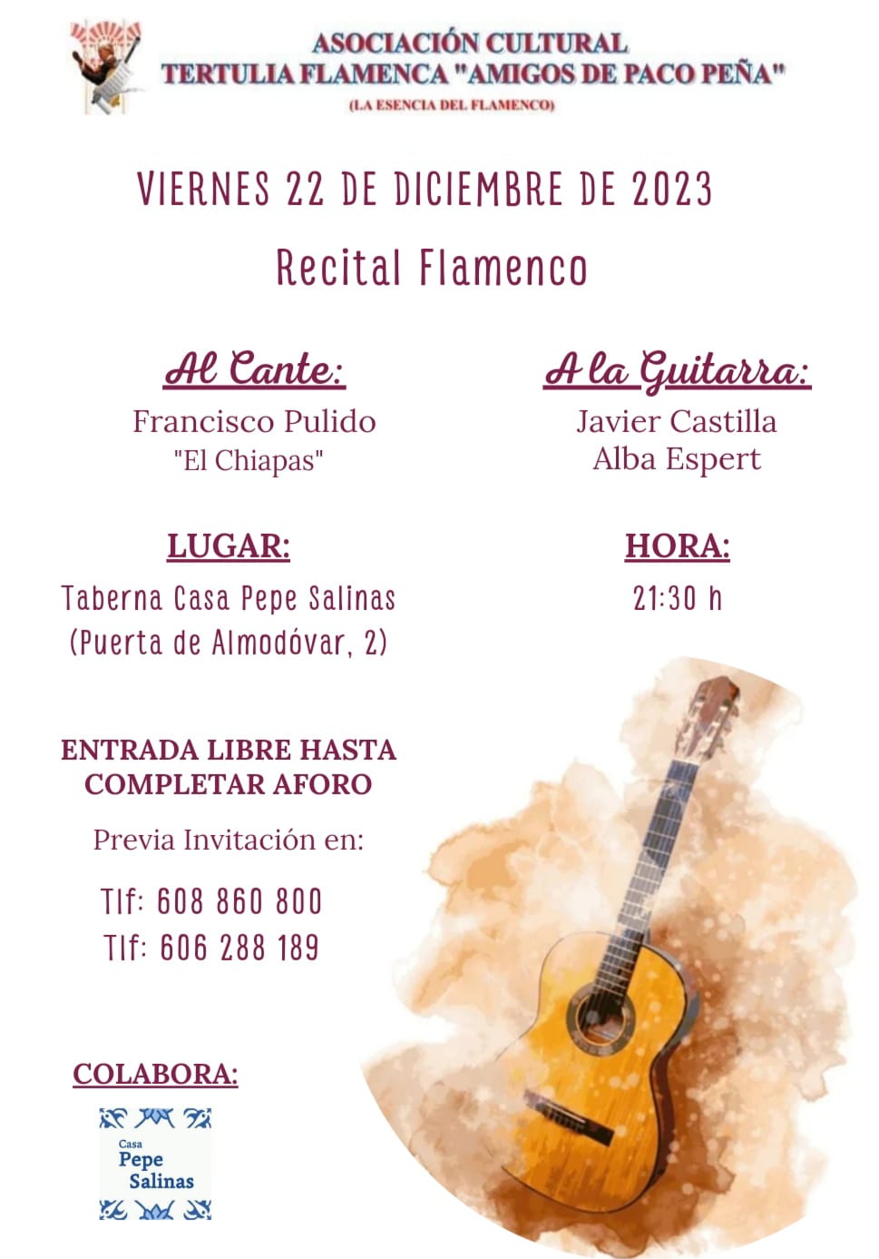 Cartel o imagen de Recital Flamenco · Acompañando el cante de Francisco Pulido "El Chiapas" y el toque de Javier Castilla