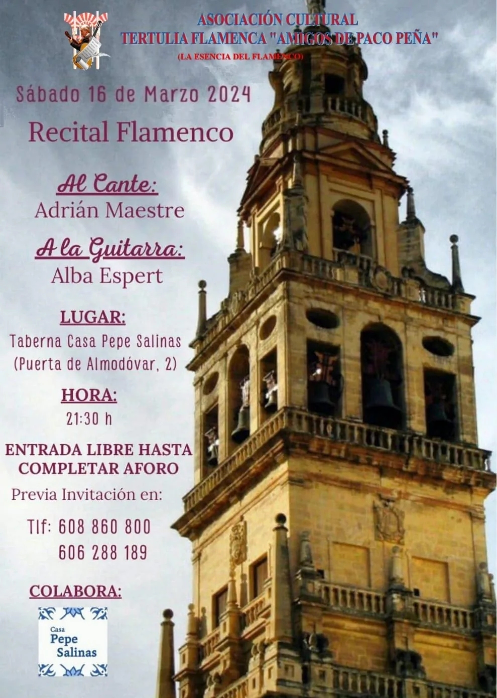 Cartel o imagen de Recital Flamenco · Al cante Adrián Maestre y a la Guitarra Alba Espert