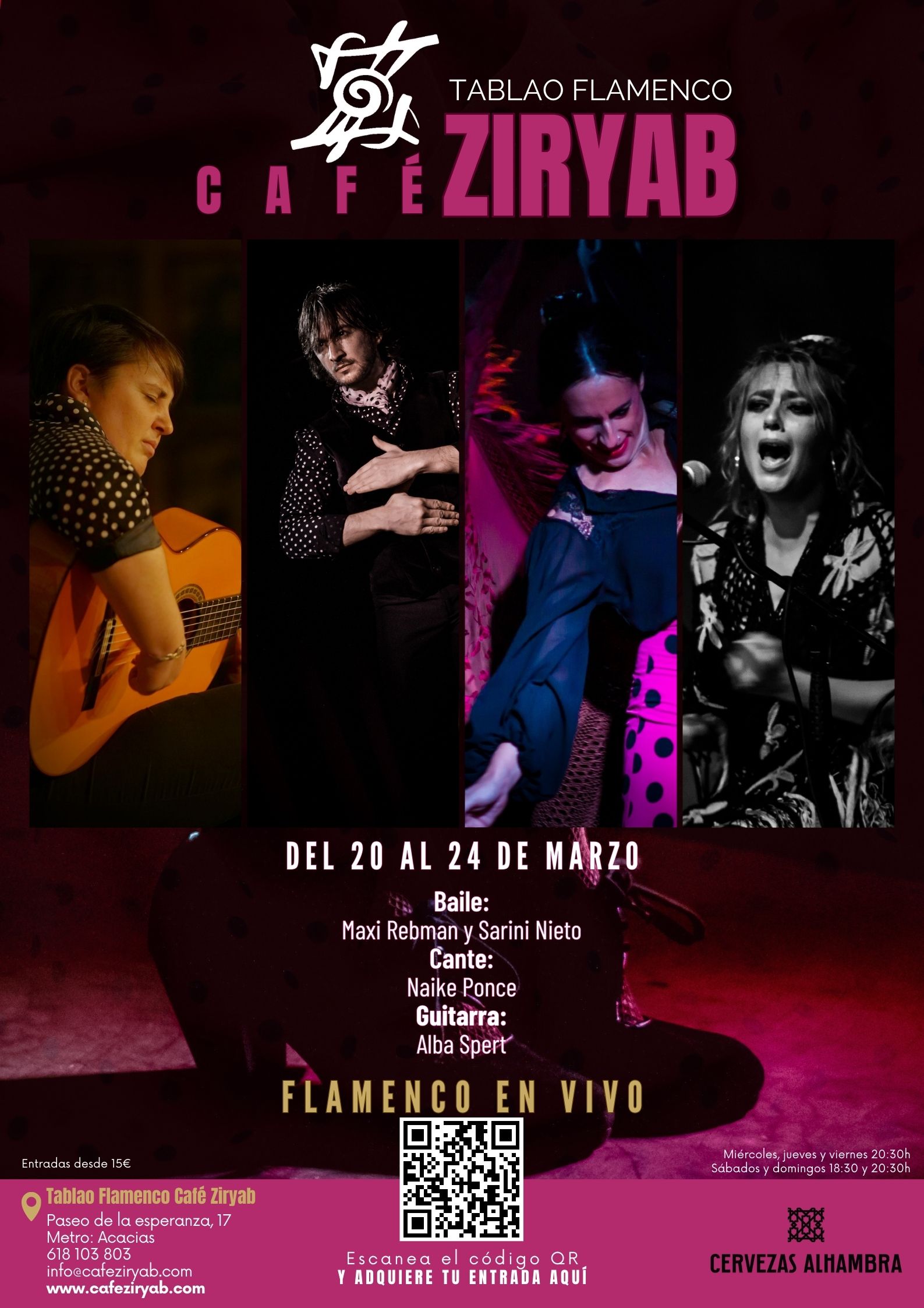 Cartel o imagen de Espectáculo Flamenco en Madrid · Acompañando el cante de Naike Ponce y el baile de Maxi Rebman y Sarini Nieto