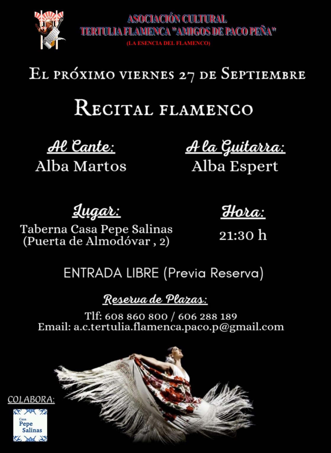 Cartel o imagen de Recital Flamenco de Apertura del Curso 2024/25 · Al cante Alba Martos y a la Guitarra Alba Espert