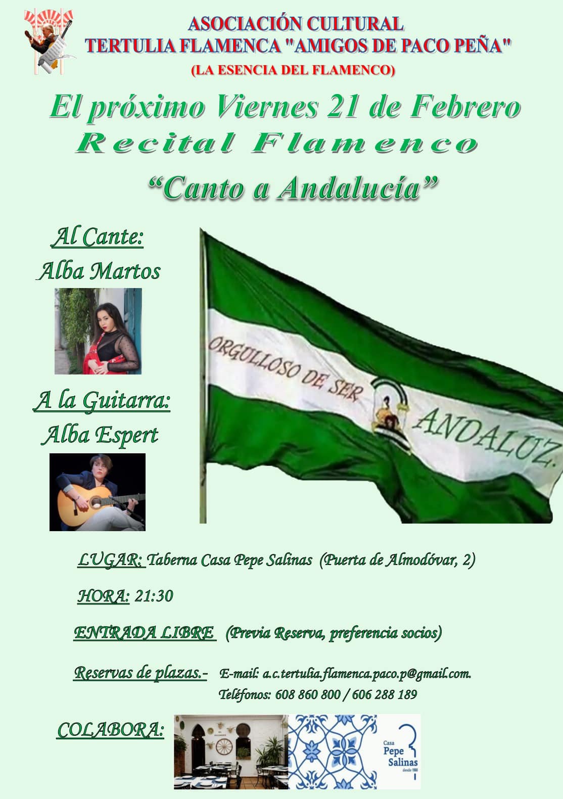 Cartel o imagen de Recital Flamenco “Canto a Andalucía" · Acompañando el cante de Alba Martos