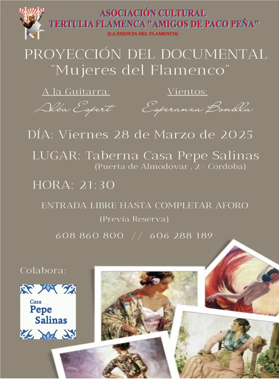 Cartel o imagen de Proyección del Documental "Mujeres del Flamenco" · Recital Flamenco · Alba Espert (Guitarra) y Esperanza Bonilla (Vientos)