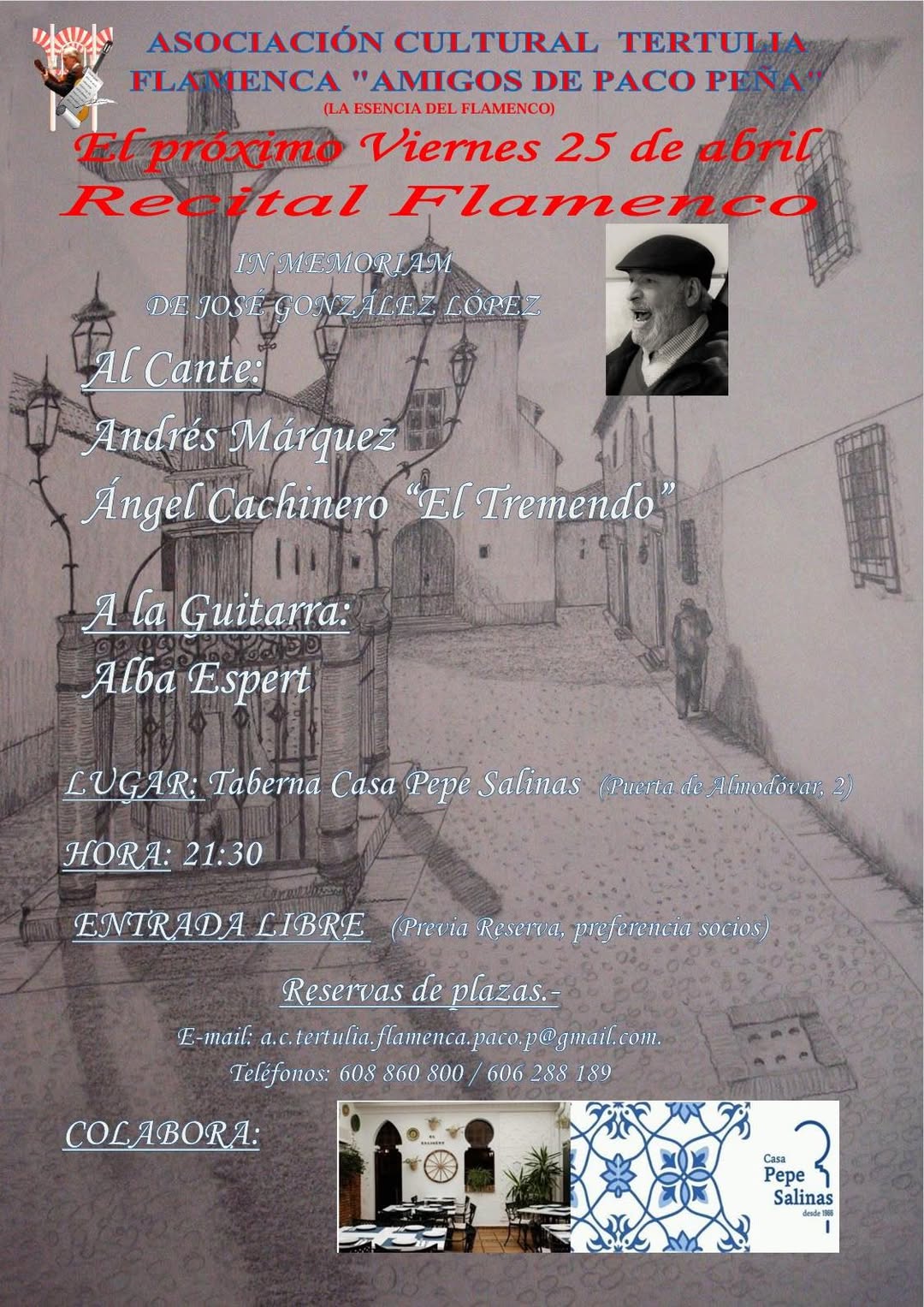 Cartel o imagen de Recital Flamenco · Acompañando el cante de Andrés Márquez y Ángel Cachinero “El Tremendo”