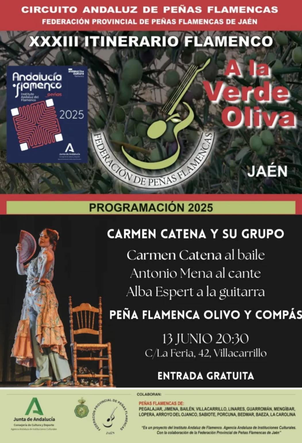 Cartel o imagen de XXXIII Itinerario Flamenco "A la Verde Oliva" · Acompañando el baile de Carmen Catena