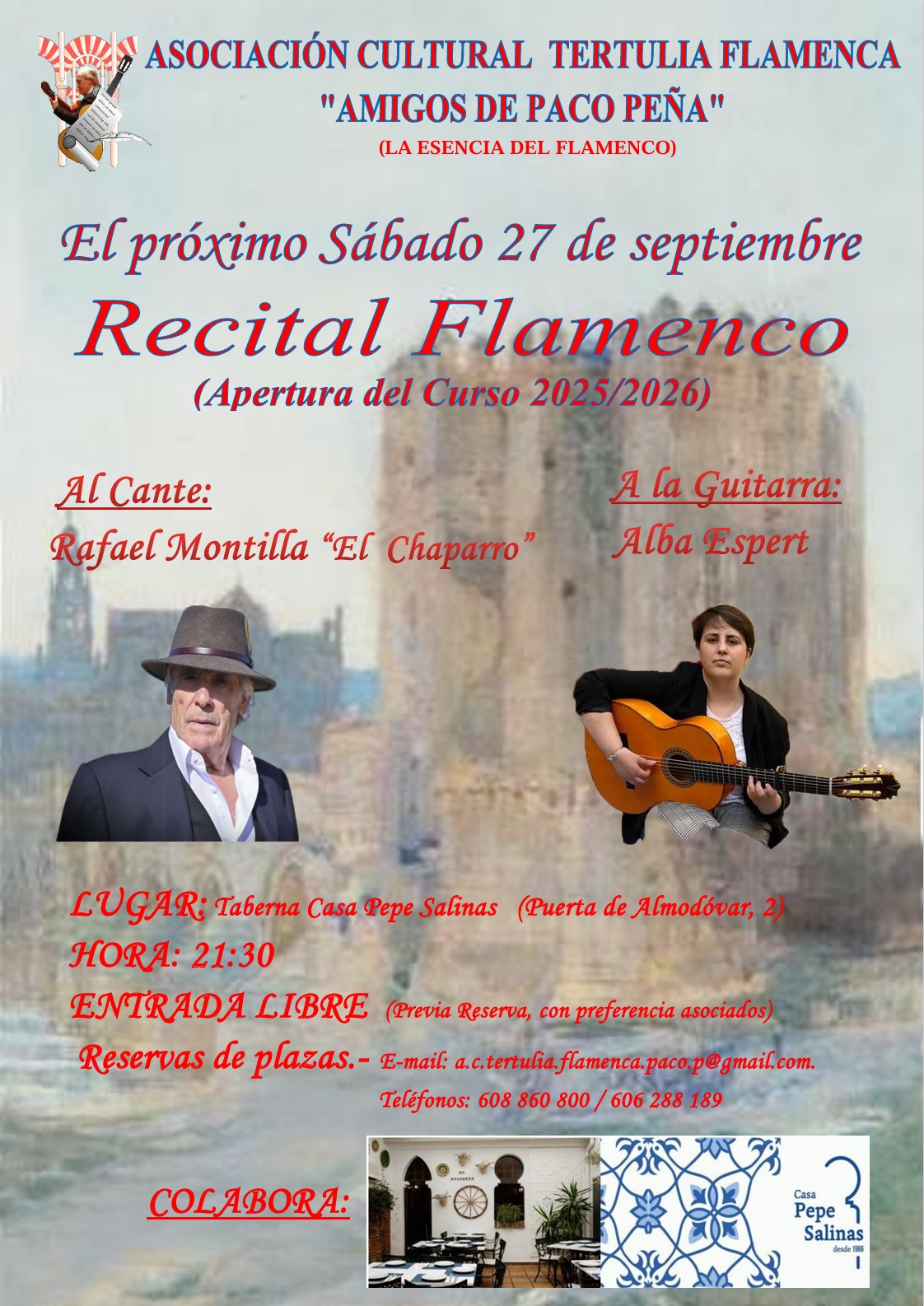 Cartel o imagen de Recital Flamenco · Acompañando el cante de Rafael Montilla “El Chaparro”