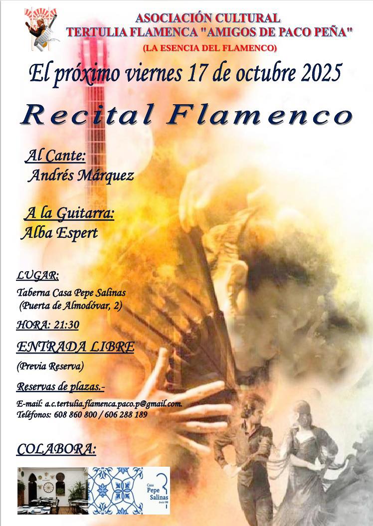 Cartel o imagen de Recital Flamenco · Acompañando el cante de Andrés Márquez