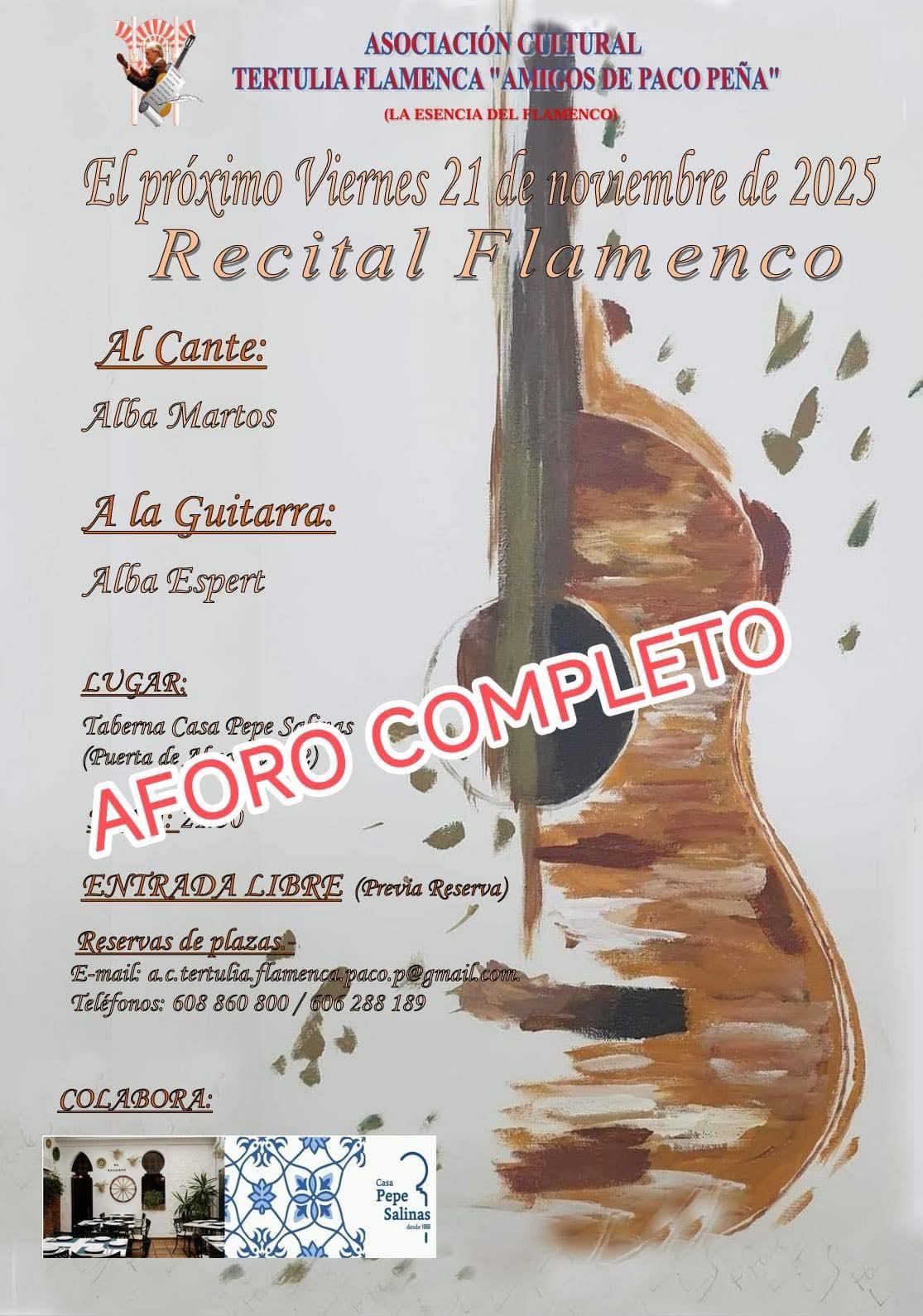 Cartel o imagen de Recital Flamenco · Acompañando el cante de Alba Martos