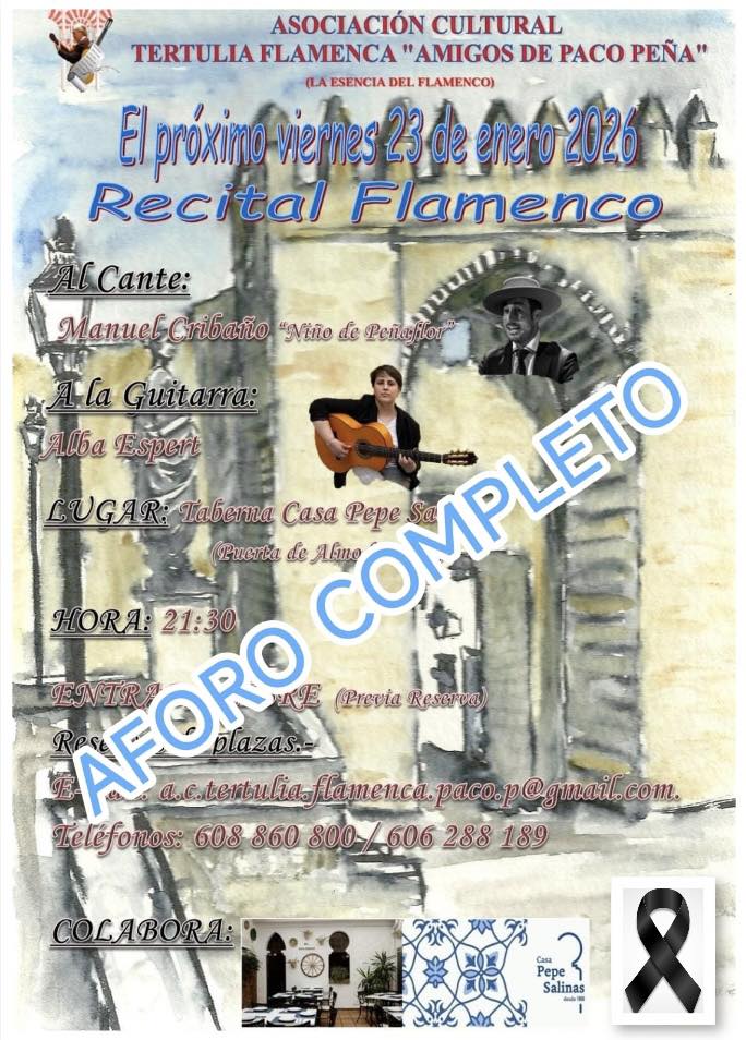 Cartel o imagen de Recital Flamenco · Acompañando el cante de Manuel Cribaño “El Niño de Peñaflor”