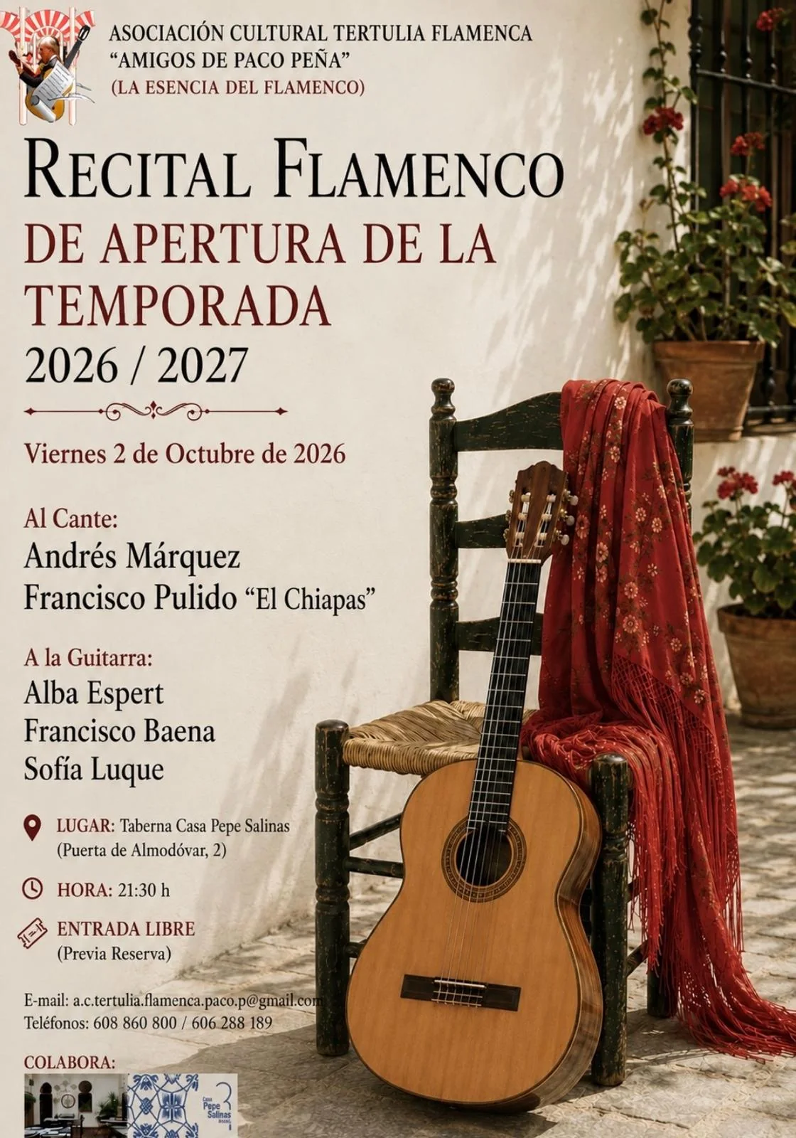 Cartel del recital de apertura de temporada 2026/2027 con Alba Espert a la guitarra