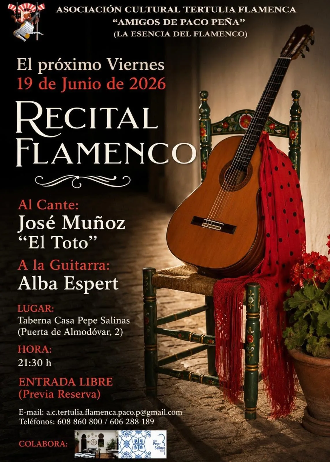 Cartel del recital flamenco de Alba Espert y José Muñoz “El Toto” en Córdoba