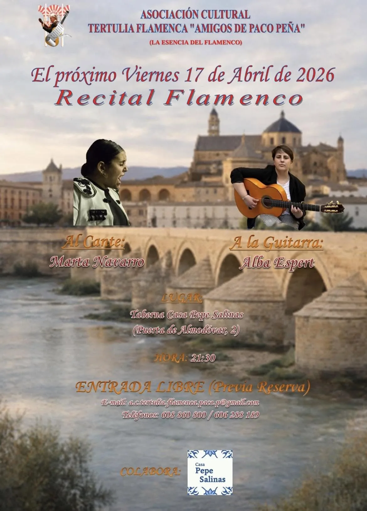 Cartel del recital flamenco de Alba Espert y Marta Navarro en Córdoba