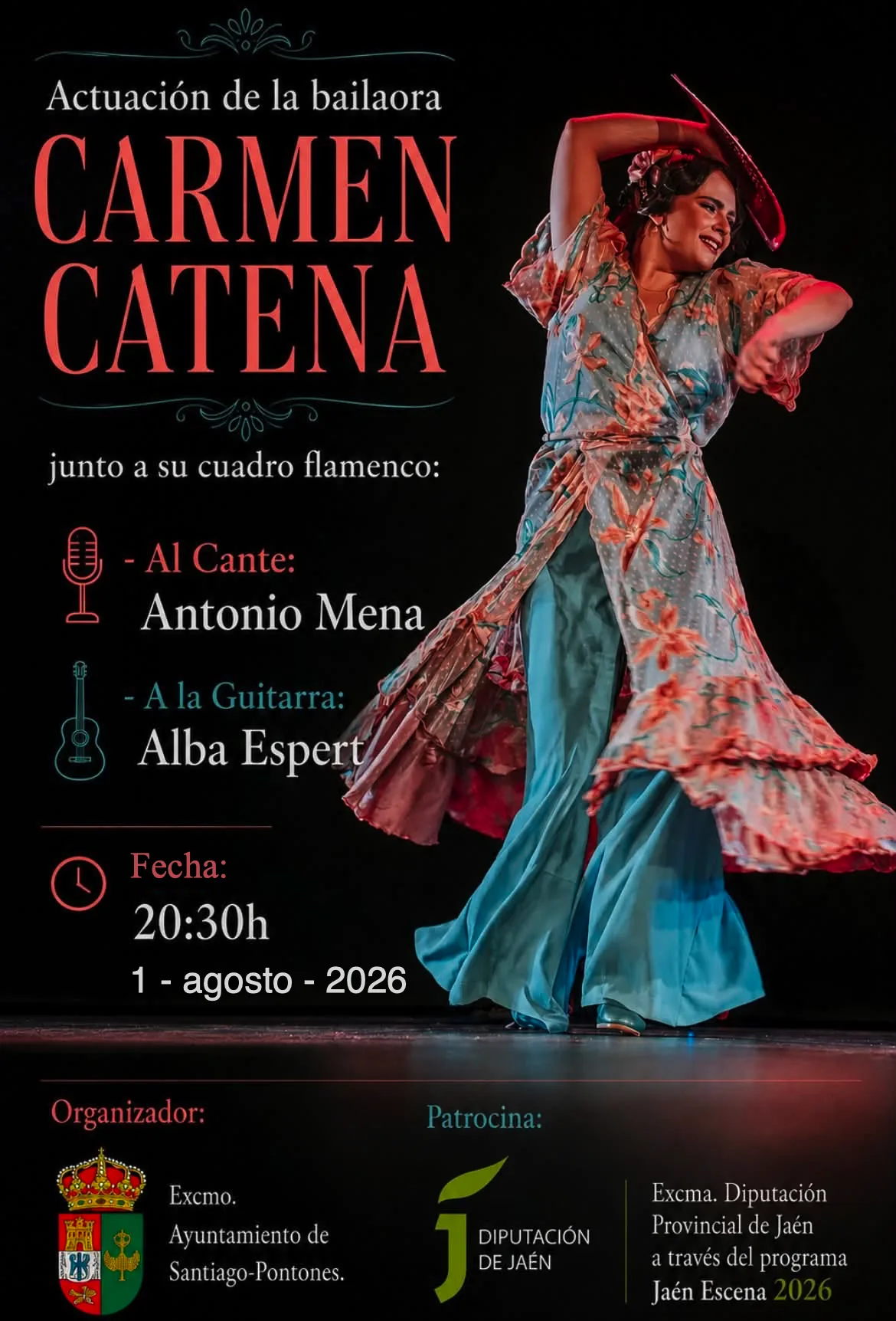 Cartel del recital flamenco con Carmen Catena y Alba Espert en Santiago - Pontones