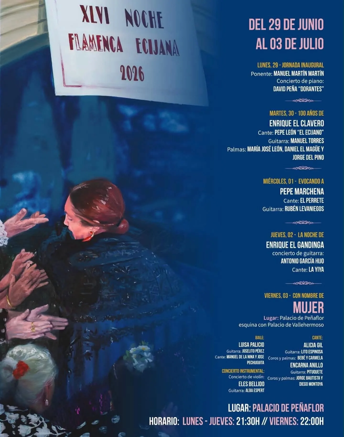 Cartel de la XLVI Noche Flamenca Ecijana con Alba Espert y Eles Bellido